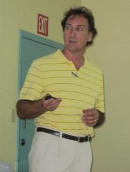 Coral Bay Community Council storm water engineer Chris Laude speaks Wednesday about the retention pond's design. Coral Bay Community Council storm water engineer Chris Laude speaks Wednesday about the retention pond's design.